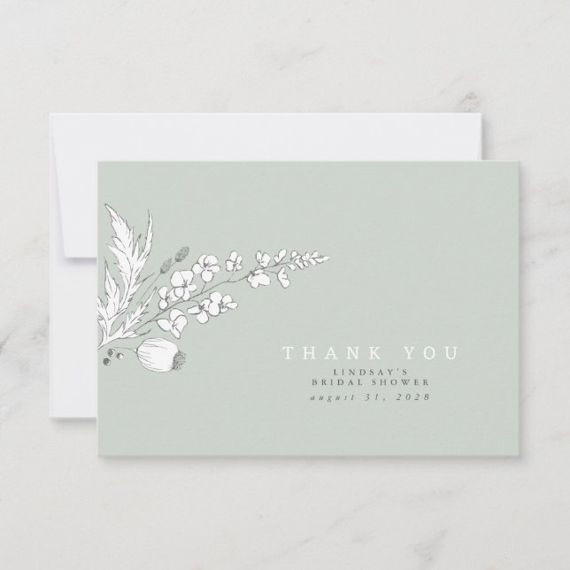 Hand-drawn Wildflowers Elegant Thank You Card (Front)