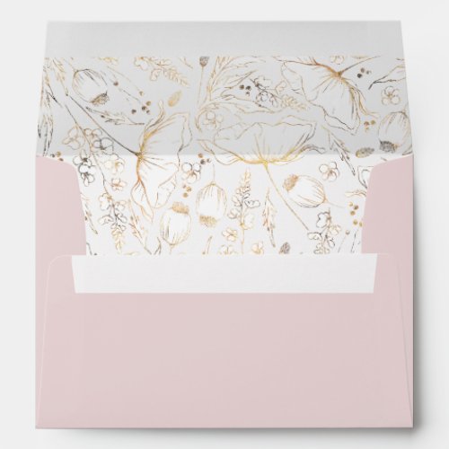 Hand_Drawn Wildflowers Gold and Dusty Pink Wedding Envelope