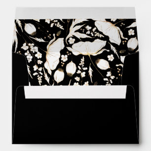 Hand-Drawn Wildflowers Gold Black Wedding Envelope