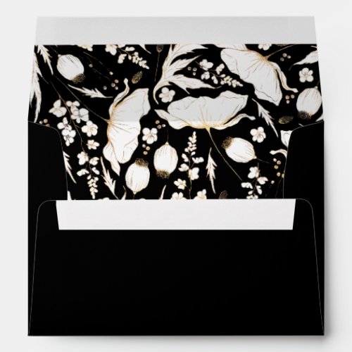 Hand_Drawn Wildflowers Gold Black Wedding Envelope