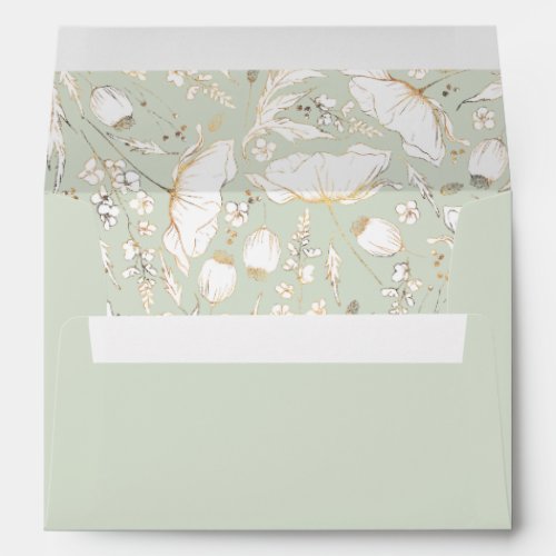 Hand_Drawn Wildflowers Gold Sage Green Wedding Envelope