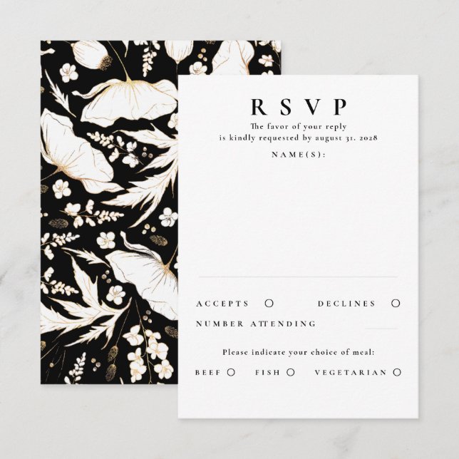 Hand-drawn Wildflowers Gold Wedding RSVP (Front/Back)