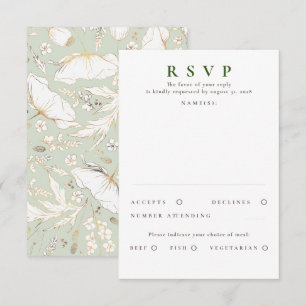 Hand-drawn Wildflowers Gold Wedding RSVP Card