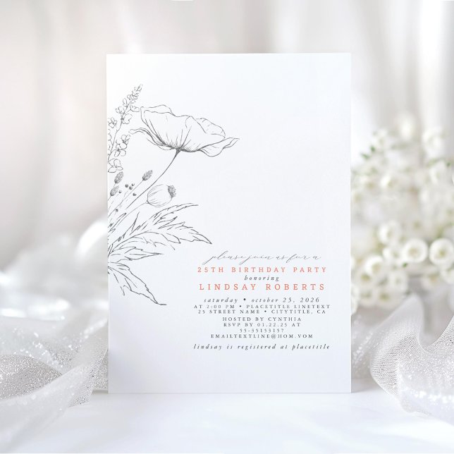 Hand-drawn Wildflowers Light Peach Birthday Party Invitation (Wildflowers Birthday Invitations)
