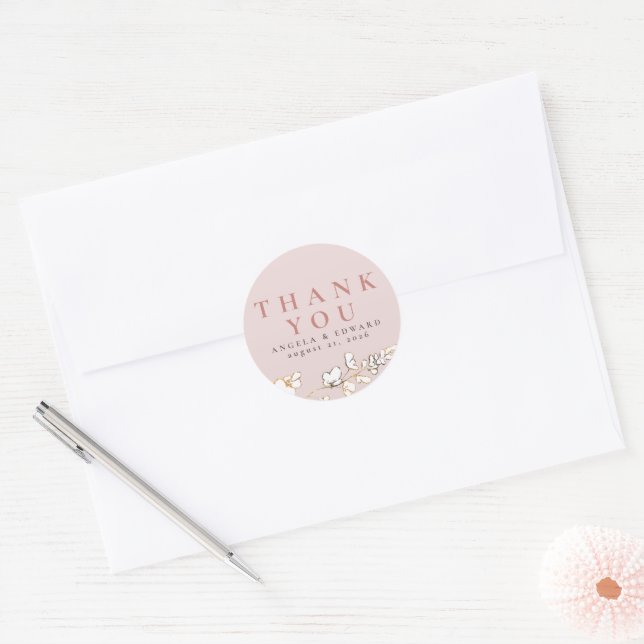 Hand-drawn Wildflowers Minimalist Thank You Classic Round Sticker (Envelope)