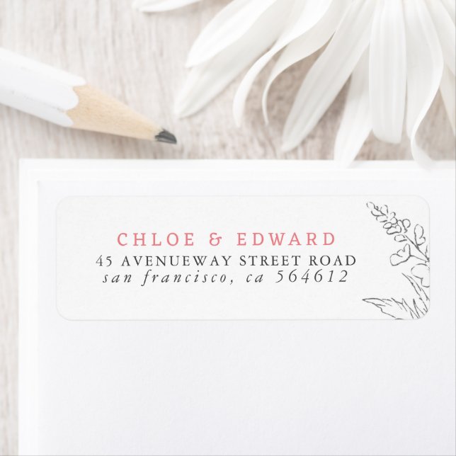 Hand-drawn Wildflowers Minimalist White and Pink Label (Insitu)