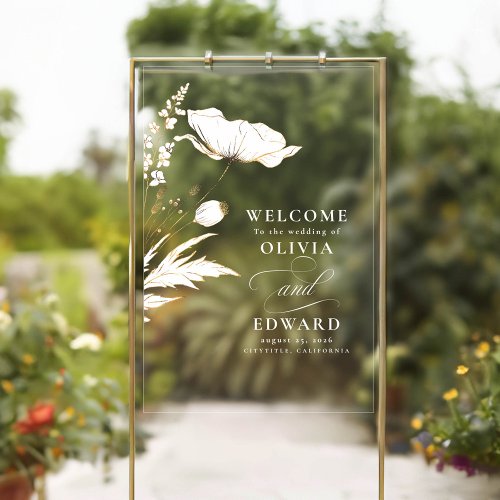 Hand_drawn Wildflowers Modern Elegant Wedding Acrylic Sign