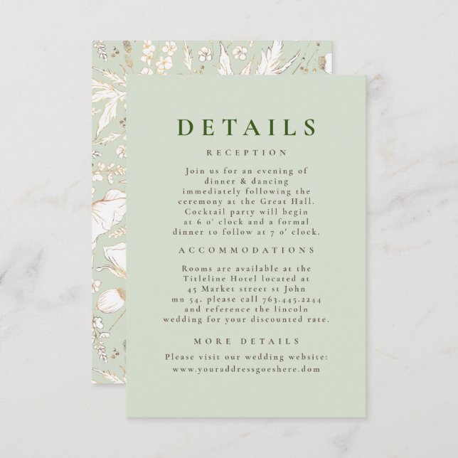 Hand-drawn Wildflowers Pattern Wedding Details Enclosure Card (Front/Back)