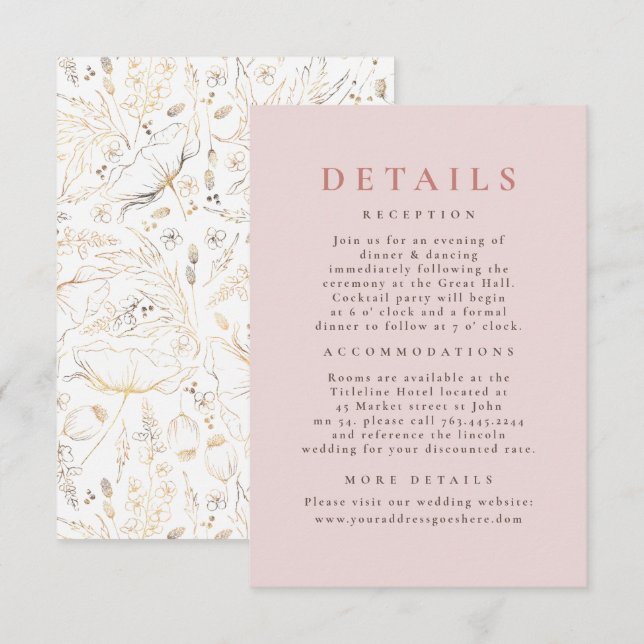 Hand-drawn Wildflowers Pattern Wedding Details Enclosure Card (Front/Back)