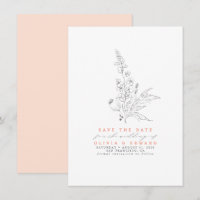 Hand-drawn Wildflowers Peach Color Save the Date
