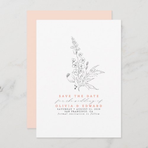 Hand_drawn Wildflowers Peach Color Save the Date