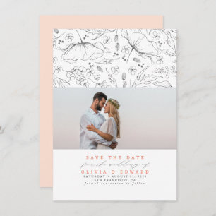 Hand-drawn Wildflowers Peach Save the Date Photo