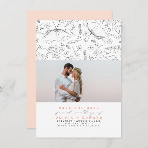 Hand_drawn Wildflowers Peach Save the Date Photo