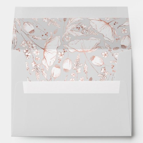 Hand_Drawn Wildflowers Pink and Light Grey Wedding Envelope