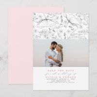 Hand-drawn Wildflowers Pink Save the Date Photo