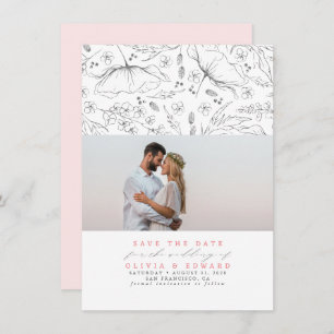 Hand-drawn Wildflowers Pink Save the Date Photo