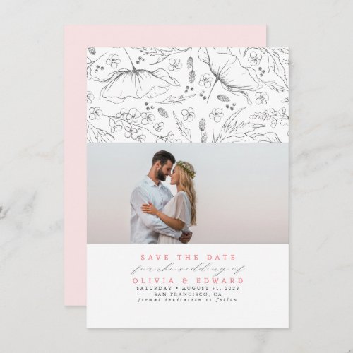 Hand_drawn Wildflowers Pink Save the Date Photo