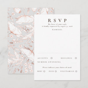 Hand-drawn Wildflowers Rose Gold Wedding RSVP Card