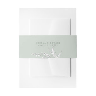 Hand-drawn Wildflowers Sage Green Elegant Wedding Invitation Belly Band