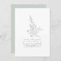 Hand-drawn Wildflowers Sage Green Save the Date