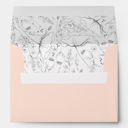 Hand_Drawn Wildflowers Sketch Pattern Modern Peach Envelope