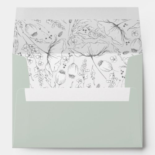 Hand_Drawn Wildflowers Sketch Pattern Modern Sage Envelope