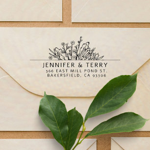 Hand-drawn Wildflowers Wedding Return Address Self-inking Stamp