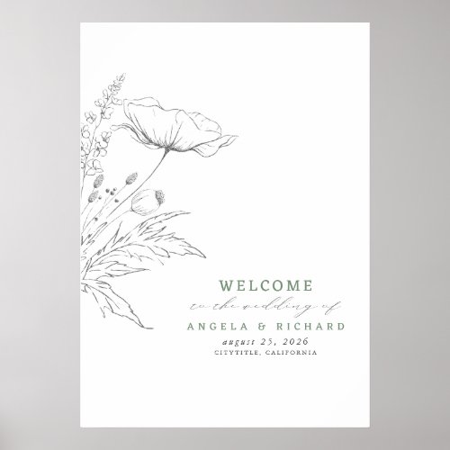 Hand_drawn Wildflowers Wedding Welcome Sign