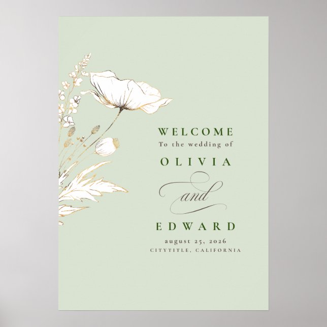 Hand-drawn Wildflowers Wedding Welcome Sign (Front)