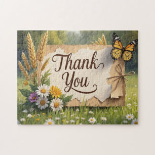 Hand drawn wildflowers, wheat stalks, butterflies jigsaw puzzle