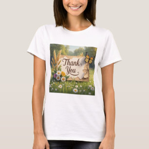 Hand drawn wildflowers, wheat stalks, butterflies T-Shirt