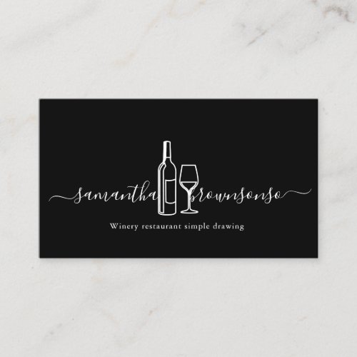 Hand_Drawn Wine Bottle on Black Background Design Business Card