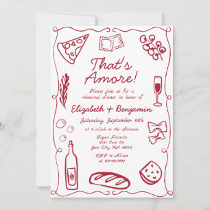 Hand Drawn Wine Red Retro Italian Rehearsal Dinner Invitation