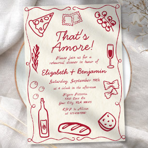 Hand Drawn Wine Red Retro Italian Rehearsal Dinner Invitation