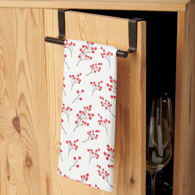 Hand Drawn Winter Berries Pattern Kitchen Towel (Thirds Fold)