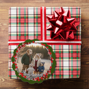 Hand Drawn Winter Berries Wreath Photo Ornament Card