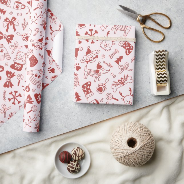 Hand-Drawn Winter Dog Doodle  Wrapping Paper Roll  (Crafts)
