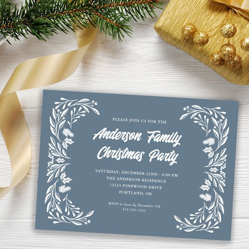 Hand Drawn Winter Greenery Family Christmas Party Invitation