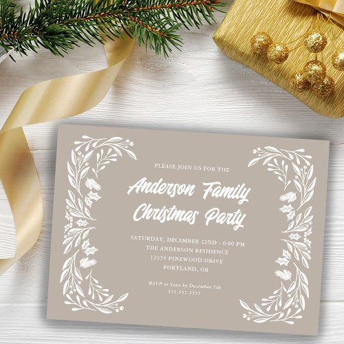 Hand Drawn Winter Greenery Family Christmas Party Invitation