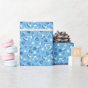 Hand Drawn Winter Pattern Blue Wrapping Paper Roll
