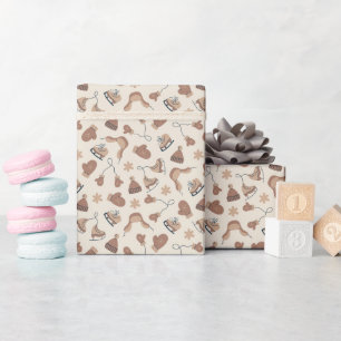 Hand Drawn Winter Print Brown Wrapping Paper Roll