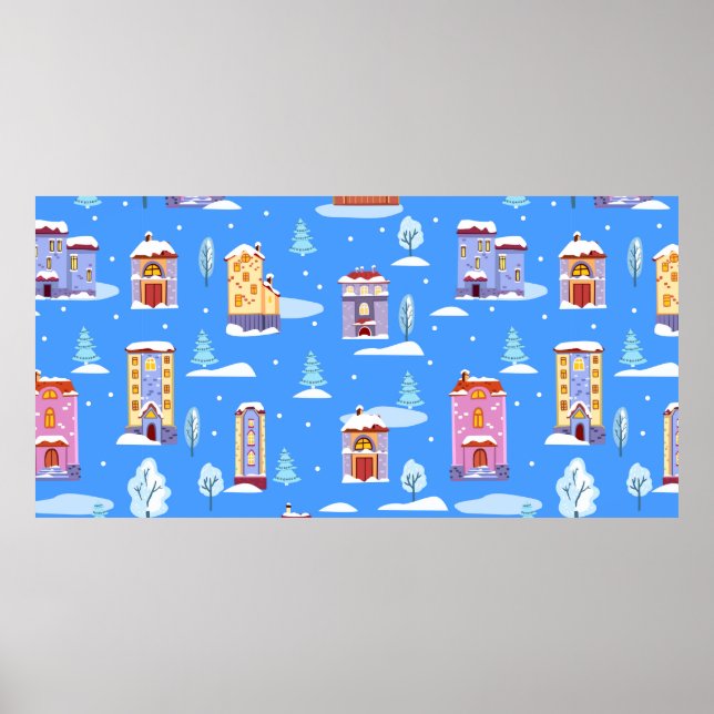 Hand drawn winter seamless pattern with cute Scand Poster (Front)