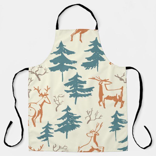 Hand drawn winter seamless pattern with deer and p apron (Front)