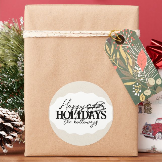 Hand Drawn Winter Sled with Elegant Script Oval Classic Round Sticker (Holiday)