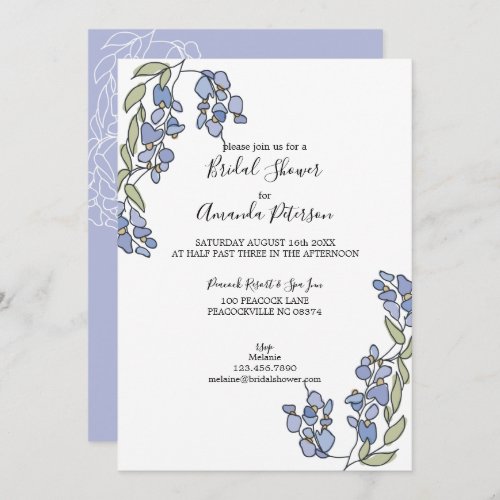 Hand Drawn Wisteria Floral Bridal Shower Invitation