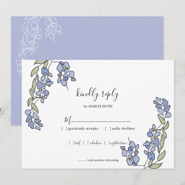 Hand Drawn Wisteria Floral Wedding RSVP Cards (Front/Back)