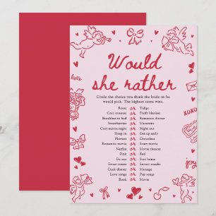 Hand Drawn Would She Rather Bridal Shower Game Invitation