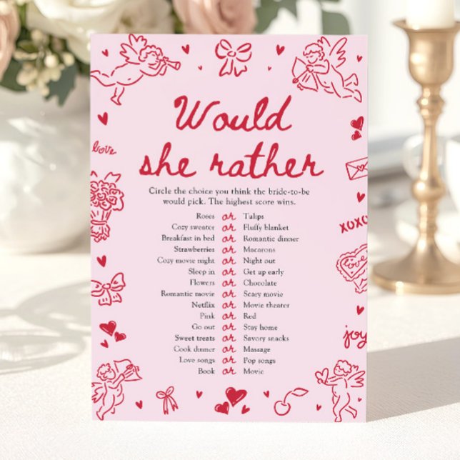 Hand Drawn Would She Rather Bridal Shower Game Invitation (Hand Drawn Would She Rather Bridal Shower Game)