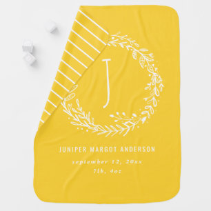 Hand drawn wreath and initial personalised baby blanket
