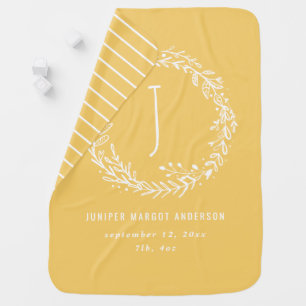 Hand drawn wreath and initial personalised baby blanket